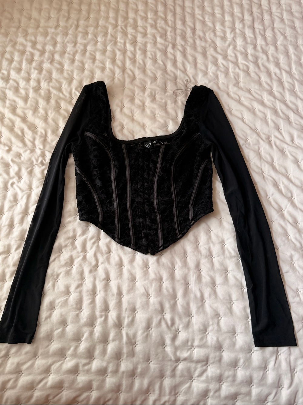 Windsor Black Velvet Long-Sleeve Corset Crop Top